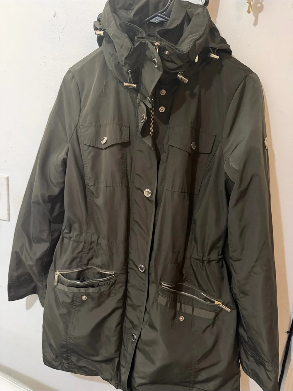 Michael Kors Olive Green Hooded Utility Jacket
